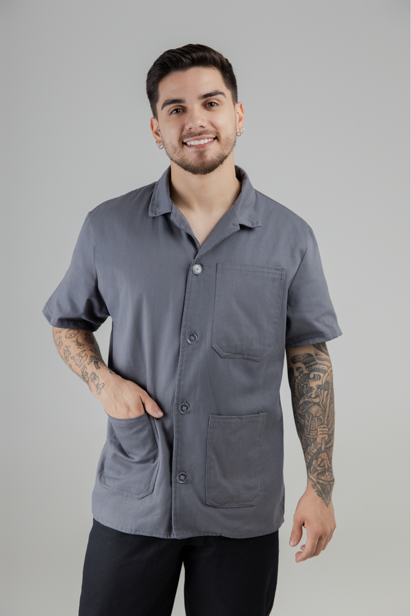 Camisa curta em Brim